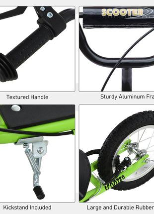 Youth Scooter Kick Scooter for Kids 5+ with Adjustable Handlebar 16" Front and 12" Rear Dual Brakes Inflatable Wheels, Green