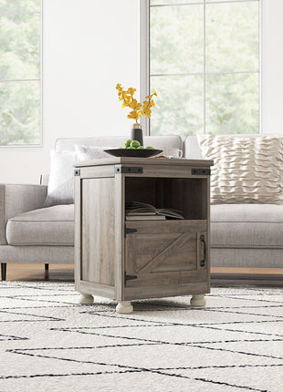 Side Table with Storage, End Table with Open Shelf, Cupboard and Wood Legs, Modern and Farmhouse Style, Gray
