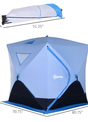 4 Person Ice Fishing Shelter, Pop-Up Ice Shanty Tent, Insulated Portable Tent with 2 Doors & Carrying Bag, Light Blue