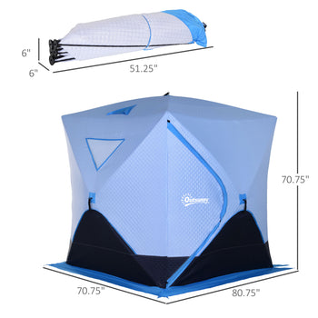 4 Person Ice Fishing Shelter, Pop-Up Ice Shanty Tent, Insulated Portable Tent with 2 Doors & Carrying Bag, Light Blue