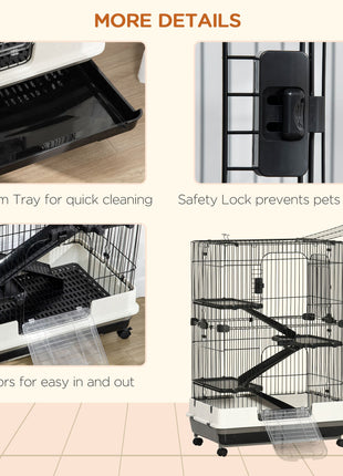 32"L 4-Level Small Animal Cage Rabbit Hutch with Universal Lockable Wheels, Slide-out Tray for Bunny, Chinchillas, Ferret, Black