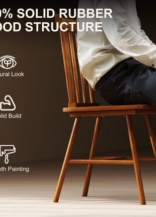 Dining Chairs Set of 2, Farmhouse Wood Kitchen Chairs with Rubber Wood Frame, Spindle Back for Dining Room, Light Brown