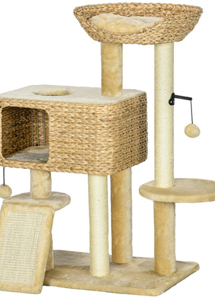 Cat Tree for Indoor Cats w/ Scratching Posts, Condo Cat Tower, Beige