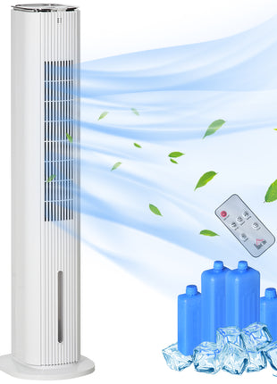 42" 3-In-1 Ice Cooling Fan with Humidifier, Evaporative Air Cooler with Water Tank, 3 Modes, 3 Speeds, 12H Timer, White