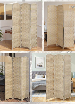 Folding Room Divider Screen 3 Panel 6' Tall Privacy Screen Freestanding Wood Partition for Home Office, Washed Oak