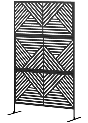 Decorative Privacy Fence Screen, Metal Outdoor Privacy Screen Climbing Plant Trellis with Stand, Rhombus Black