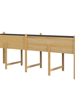 Wooden Raised Garden Bed, Large Elevated Planter Box with Legs, Bed Liner and Drain Holes, 7.4' x 1.8' x 2.6', Natural