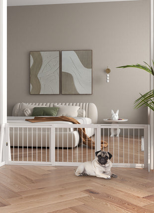 28"-75" Freestanding Wooden Pet Gate with Support Feet & Non-Slip Mats for Indoor, Stairway, Doorway, White