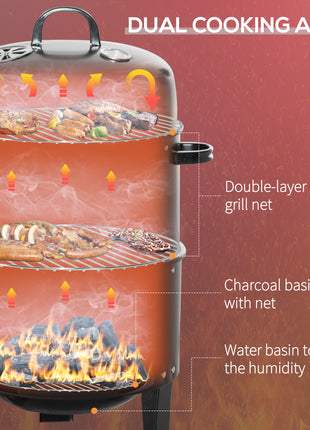 3-in-1 Vertical Charcoal BBQ Smoker Grill with 2 Cooking Areas and Thermometer