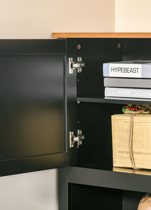 L Shaped Computer Desk with Hutch, 59" Corner Desk, Space Saving Home Office Desk with Storage Shelves, Drawer and Cabinet, Black