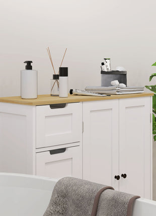 Freestanding Bathroom Floor Cabinet, Modern Bathroom Cabinet with Adjustable Shelf, 4 Drawers and 2 Doors, White