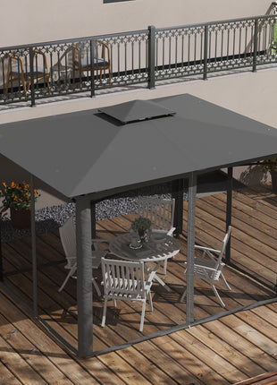 10' x 12' Outdoor Gazebo with Nettings, 2 Tier Patio Gazebo Canopy for Garden, Backyard, Deck, Dark Gray