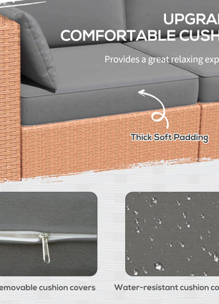 Patio Couch PE Wicker Deep Seating Outdoor Sofa with Removable Cushions, 3 Seater Rattan Sofa, Outdoor Furniture for Balcony, Deck, Garden and Poolside, Sand