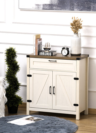 Modern Farmhouse Sideboard with Storage, Buffet Cabinet with 2 Barn Doors and Drawer for Dining Room, Distressed White