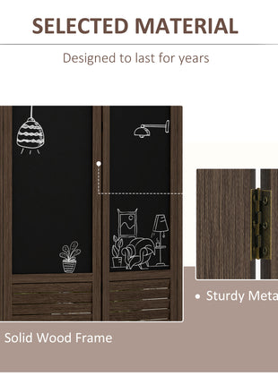 Wooden Room Divider with Blackboard, 4 Panel Folding Privacy Screen for Home Office, 5.5', Walnut Brown