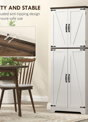 64" Tall Kitchen Pantry Cabinet with Motion Sensor Light, Spice Racks and Adjustable Shelves, White