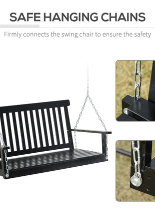 2-Seater Hanging Porch Swing Outdoor Patio Swing Chair Seat with Slatted Build and Chains, 440lbs Weight Capacity, Black