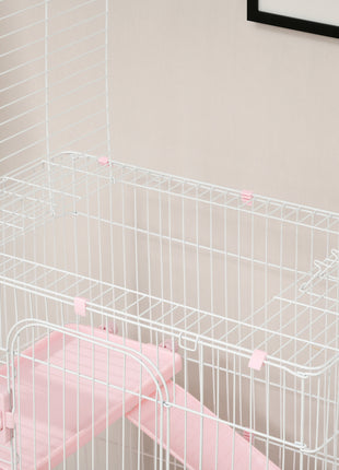 32"L 4-Level Small Animal Cage Rabbit Hutch with Wheels, Slide-out Tray for Bunny, Chinchillas, Ferret, Pink