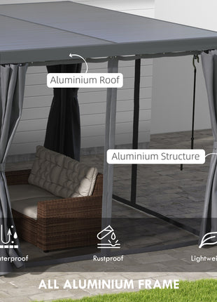 12' x 19' Aluminum Pergola with Adjustable Louvered, Outdoor Pergola with Curtains and Netting, Dark Gray