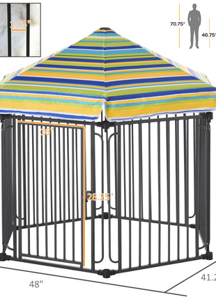 48" x 41" Heavy-Duty Metal Dog Playpen, Outdoor Pet Cage Kennel, Puppy Exercise Fence Barrier with Weather-Resistant Polyester Roof, Locking Door and Solid Black Frame