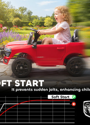 12V Kids Ride on Car, Licensed Dodge RAM 3500 Ride on Toys with Dual Motors, Remote Control for Toddlers, Red