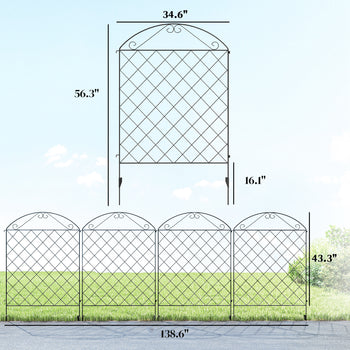 Garden Fence, 4 Pack Steel Fence Panels, 11.5' L x 56" H, Rust-Resistant Decorative Border Flower Edging