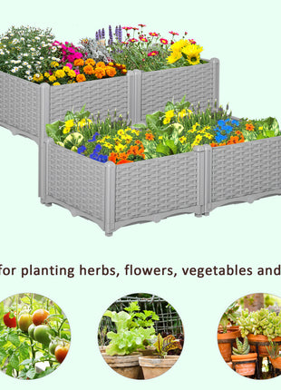 4-Piece Raised Garden Bed with Legs, Self-Watering Planter Box Raised Bed to Grow Flowers, Herbs & Vegetables, Gray