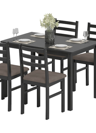 5-Piece Small Kitchen Table Set for 4, Farmhouse Dining Table Set with Upholstered Chairs and Rubber Wood Legs, Black