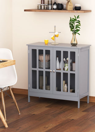 Contemporary Storage Cabinet, Cupboard Buffet Credenza with 2 Doors for Kitchen, Hallway, Living Room, Gray