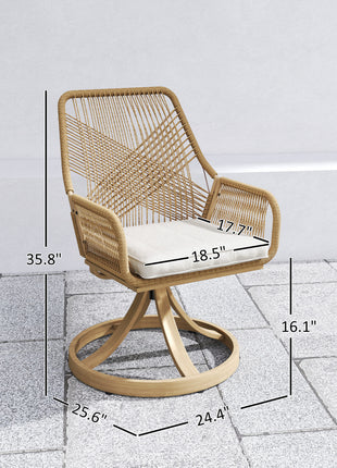 Patio Swivel Chairs Set of 2, Rattan Patio Dining Chairs with Soft Cushions for Backyard, Lawn, Porch, or Garden, Khaki