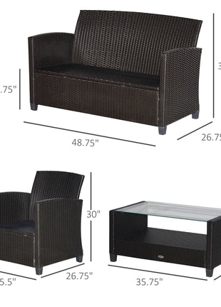 4 Pieces Patio Furniture Sets with Cushions, PE Rattan Wicker Conversation Chairs with Two-Tier Coffee Table for Backyard Porch Garden Poolside and Deck, Blue