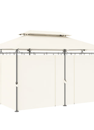 10' x 13' Double Roof Patio Gazebo, Outdoor Gazebo with Curtains, for Garden, Lawn, Backyard and Deck, Cream White