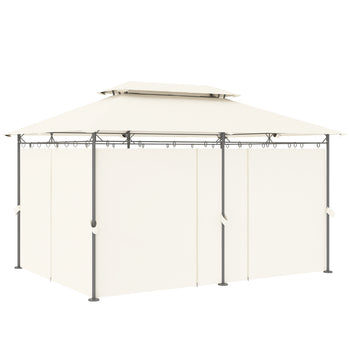 10' x 13' Double Roof Patio Gazebo, Outdoor Gazebo with Curtains, for Garden, Lawn, Backyard and Deck, Cream White