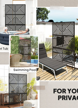 Decorative Privacy Fence Screen, Metal Outdoor Privacy Screen Climbing Plant Trellis with Stand, Rhombus Black