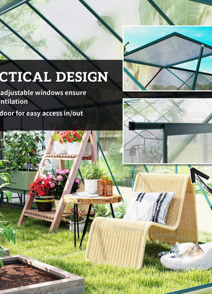 16' x 8' Aluminum Greenhouse Polycarbonate Walk-in Garden Greenhouse Kit with Adjustable Roof Vent, Rain Gutter and Sliding Door for Winter, Clear