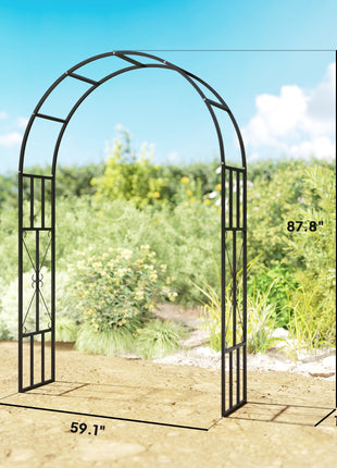 7.3ft Steel Garden Arch Trellis, Garden Arbor Trellis for Climbing Plants Roses Wisteria Vines, Flower Arch Wedding Arch Stand for Outdoor, Garden, Lawn, Backyard, Black