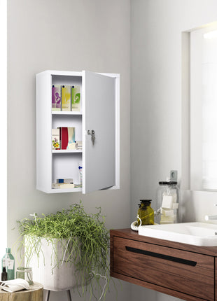 Steel Wall Mount Medicine Cabinet 3 Tier Emergency Box for Bathroom Kitchen, Lockable with 2 Keys - White