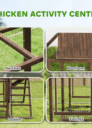 Chicken Activity Play Set with Multiple Chicken Perches, Swing, Ladder, Platform for 3-4 Chickens, Coffee