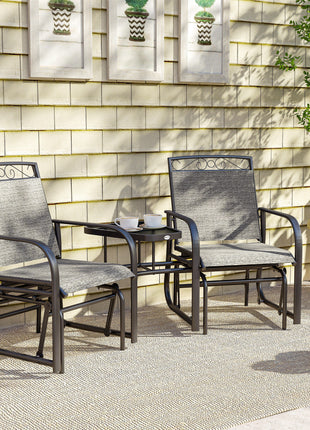 Outdoor Glider Chairs with Coffee Table, Patio 2-Seat Rocking Chair Swing with Breathable Sling for Backyard, Gray
