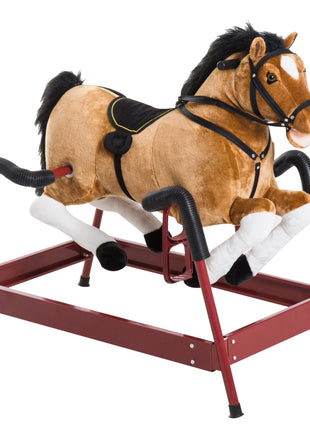 Durable Kids Plush Spring Rocking Horse, Ride On Rocking Horse with Realistic Sounds, Brown