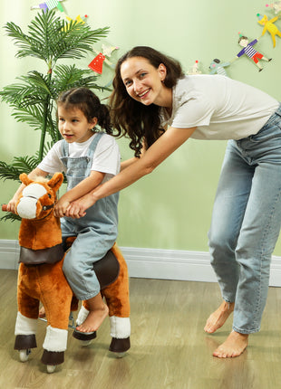 Ride on Horse, Walking Horse Toy, Kids Riding Pony w/ Wheels & Neighing Sounds for 3-5 Years, up to 132 Pounds