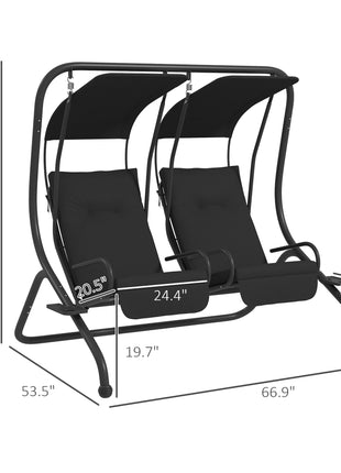 2-Seater Outdoor Porch Swing with Canopy, Patio Swing Chair for Garden, Poolside, Backyard, Black