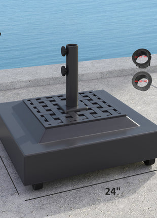Outdoor Umbrella Stand Base with Wheels, Heavy Duty Patio Umbrella Base, Filled Up to 143lbs with Stand or 112lbs with Water, Patio Umbrella Holder for Garden, Poolside, Black