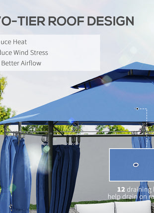 10' x 13' Double Roof Patio Gazebo, Outdoor Gazebo with Curtains, for Garden, Lawn, Backyard and Deck, Dark Blue