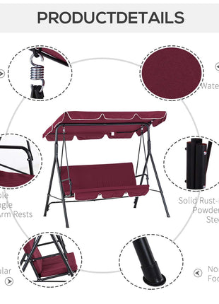Outdoor Patio Swing Chair with Adjustable Tilt Canopy and Removable Cushion, Red