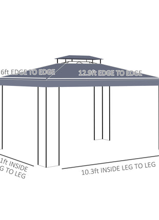 10' x 13' Patio Gazebo, Double Roof Outdoor Gazebo Canopy Shelter with Screen Decorate Corner Frame, for Garden, Lawn, Backyard and Deck, Gray