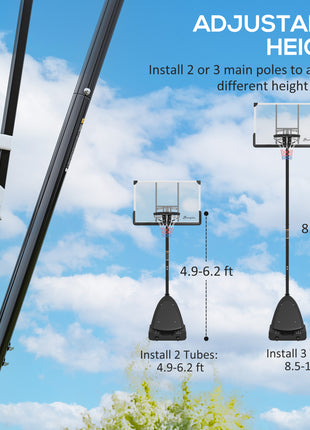 4.9-10' Basketball Stand, Freestanding Basketball System with 44" Shatterproof Backboard, Rebound System and Wheels
