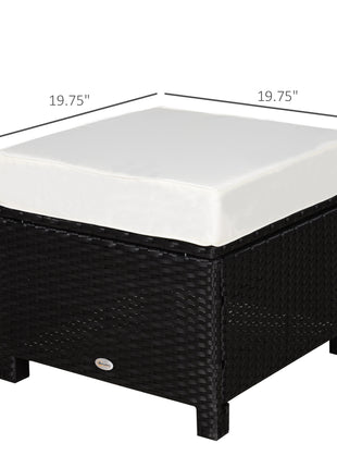 20" Patio Wicker Ottoman, Multipurpose Outdoor PE Rattan Footrest, Additional Seating, Side Table with Soft Cushion, Black, Cream White