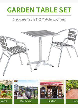 3-Piece Outdoor Patio Bistro Table Set with Aluminum Frame, Woodgrain-Style Tabletop & Draining Slat Design