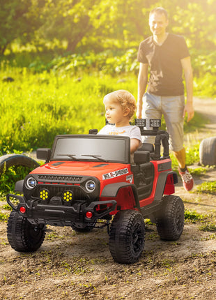 12V Battery Powered Ride on Car, Ride on Truck w/ Remote, 4 Suspension Wheels, Music Horn Lights, Red